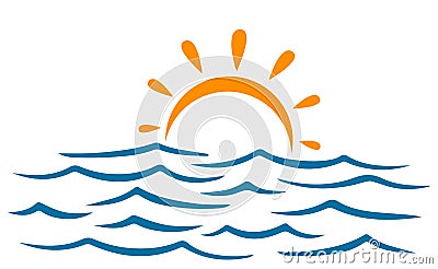 Seascape, blue sea and sun - vector Vector Illustration